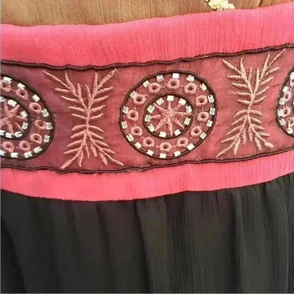 Robbie Bee Women’s Dress Sz 8 V-Neck Maxi Dress Brown and Coral Floral Dress - Picture 3 of 8